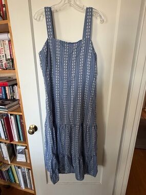 Madewell Blue Floral-Stripe Tiered Midi Dress